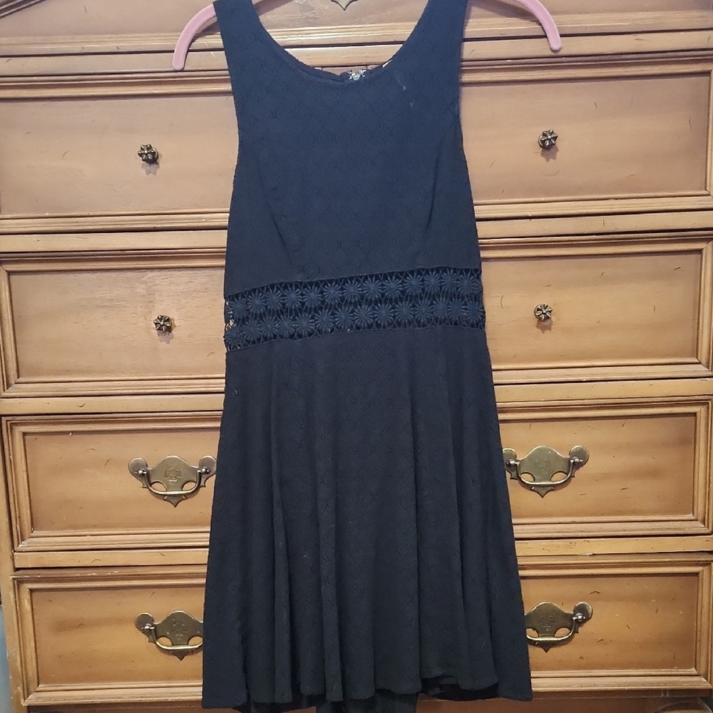 Free People Black Lace Detail Mini Dress